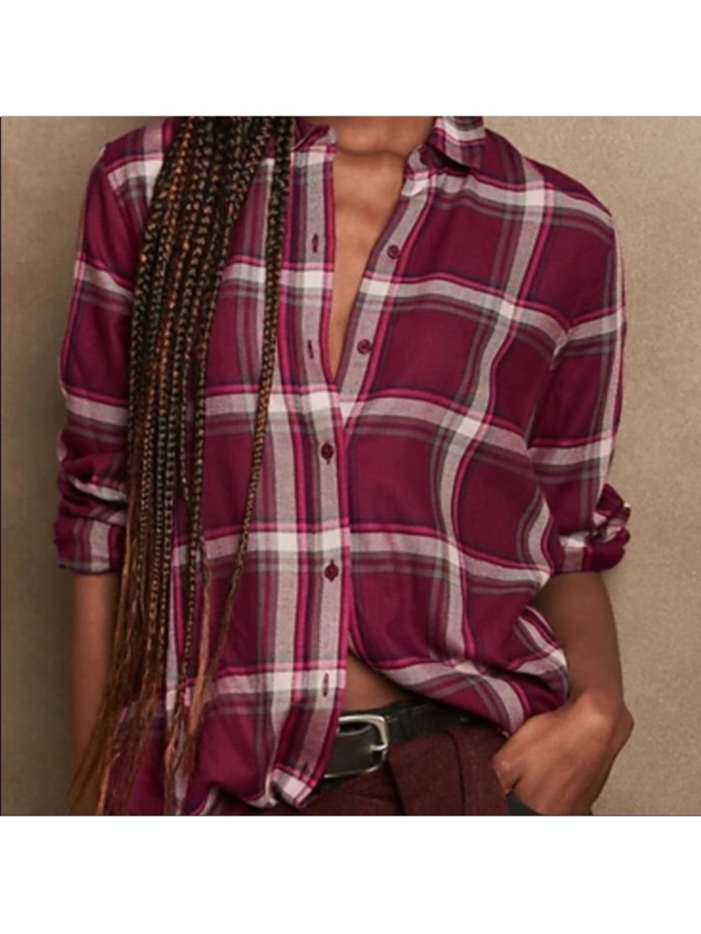 Banana Republic Burgundy Plaid Button-Down Shirt